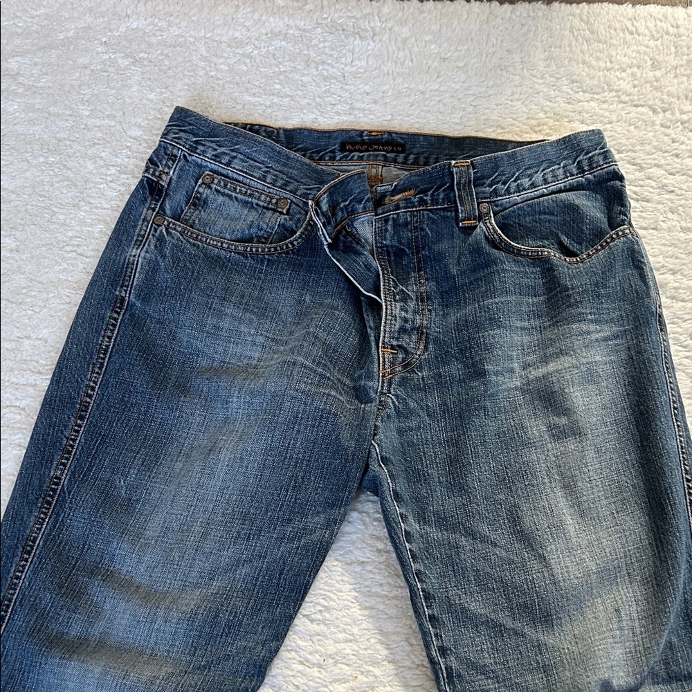 Nudie Jeans Men's Straight Leg Denim in Medium Blue Wash
